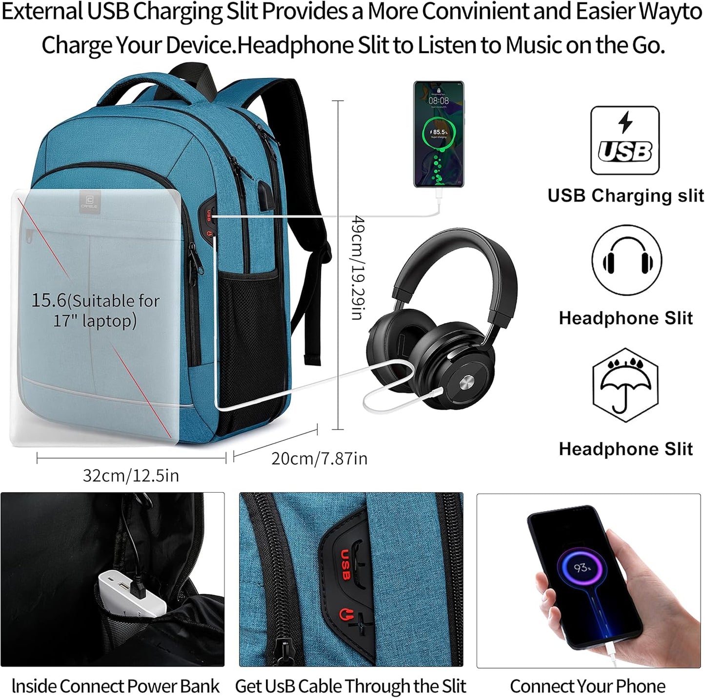 Backpack,Bookbag for Men and Women, 17.3 inch TSA Water Resistant Business Travel Laptop Backpack,Durable College School Backpack Bookbag for Teens, Lake blue