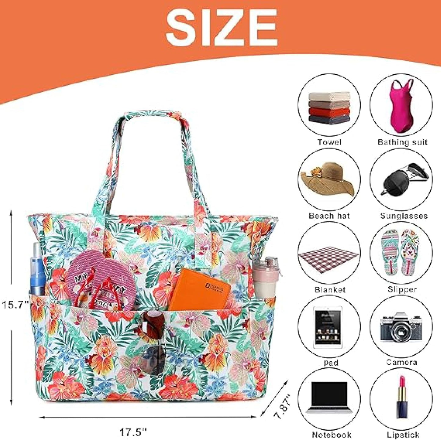 Waterproof Beach Tote Pool Bags for Women Ladies Extra Large Gym Tote Carry On Bag With Wet Compartment for Weekender Travel