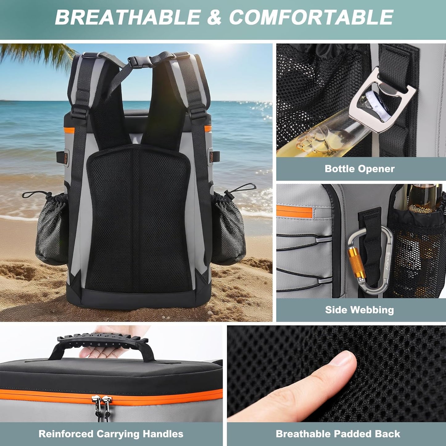 Large 52cans Cooler Backpack, Insulated, Waterproof, Leak Proof, 30L Large Capacity