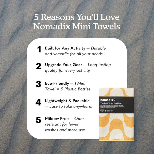 Nomadix Mini Towel - Perfect for Beach, Pool, Travel, Camping, Yoga - Made with Recycled Materials - Super Absorbent - Sand Resistant - Copacabana Mango - 16" x 40"