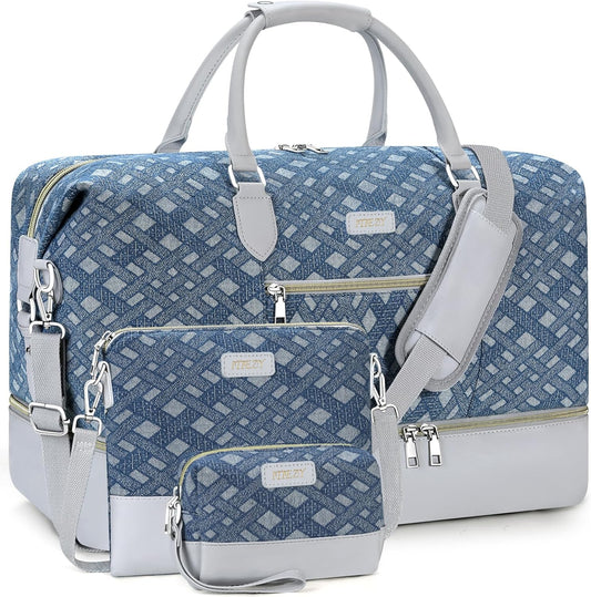 Weekender Bag for Women, Travel Duffel Bag Carry On Overnight Bag with Shoe Compartment Large Nylon Travel Weekend Tote Bag