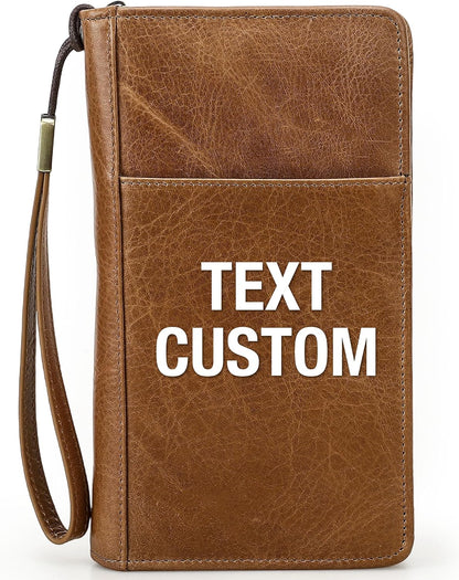 Top Grain Leather Customizable Travel Passport Wallet Holder for Man & Woman, Handmade for 4 Passports & Multi Cards, RFID Blocking Large Capacity for Cards/Passports/Tickets
