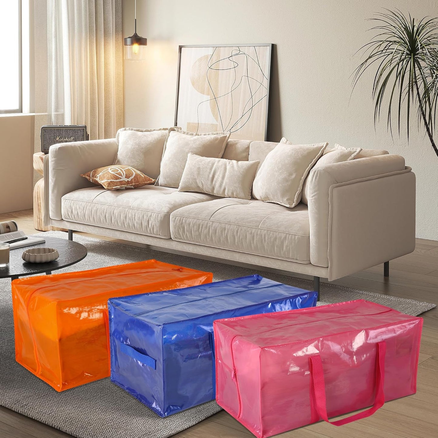 6 Pack Heavy Duty Extra Large Moving Bags with Handles, Waterproof Foldable Storage Totes, Clothing Storage Bags, Packing Moving Boxes for College Supplies & Seasonal Storage, Multicolor