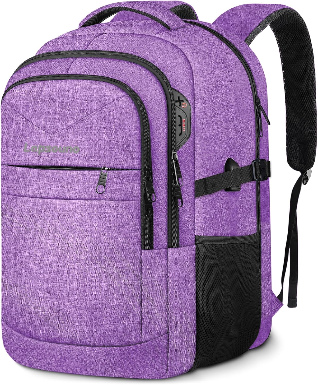 Lapsouno Extra Large Travel Backpack, Travel Laptop Backpack, Multiple Pockets 17.3 Inch Carry on Backpack with USB Port, TSA Friendly Water Resistant College School Business Bag for Women, Purple