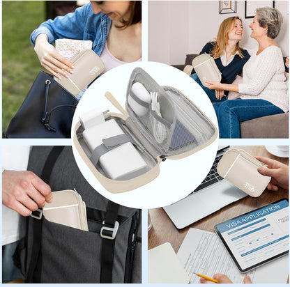 Electronics Organizer,Travel Cord Organizer Pouch, Portable Cable Organizer Bags, Waterproof Electronic Accessories Storage Case for Cables, Cords, Charger, Phone (Single Layer-Small-Beige)