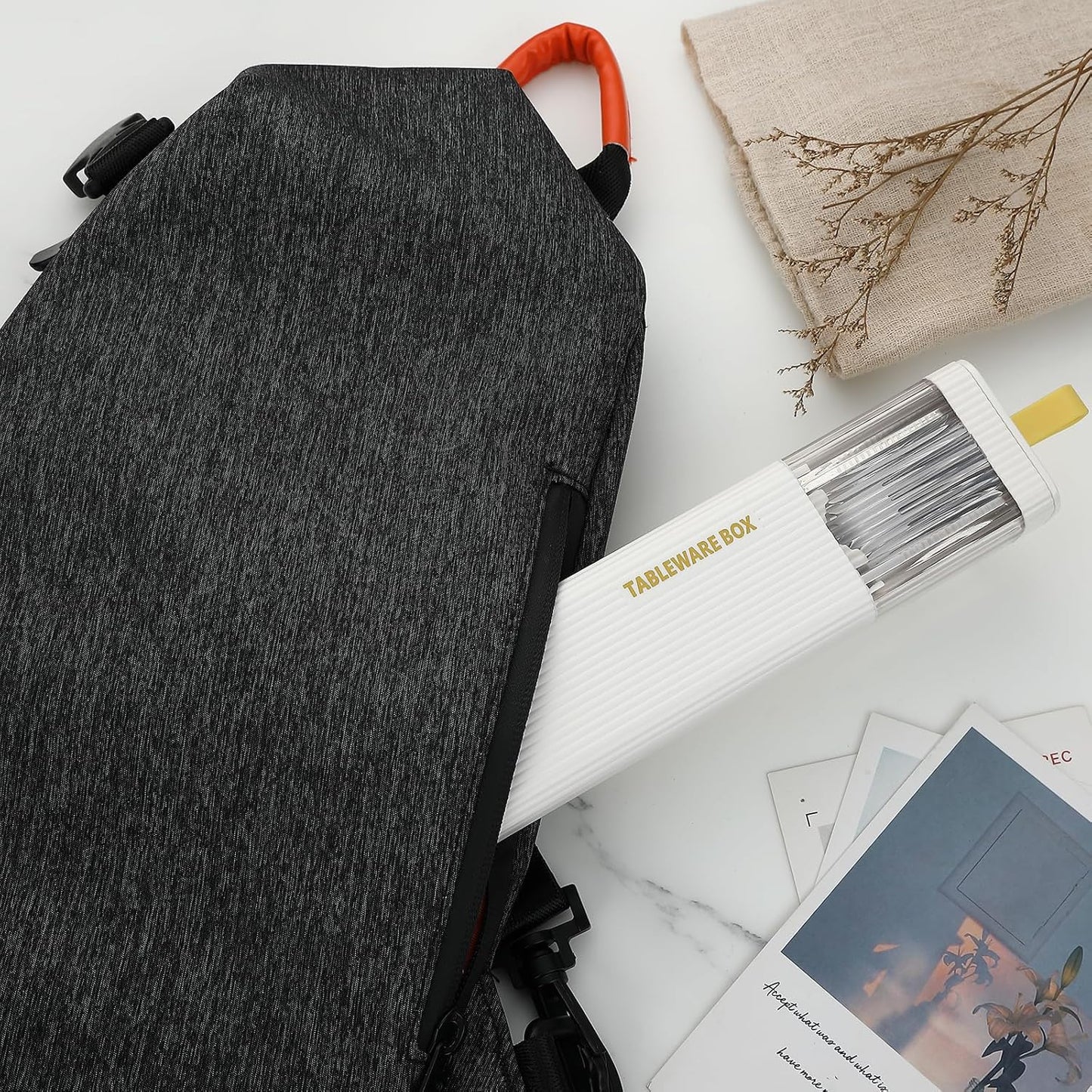 DEVICO Travel Utensils with Case, Stainless Steel Reusable Camping Silverware Set for Lunch Box, Portable Cutlery Kit Includes Fork, Spoon, Chopsticks (White)