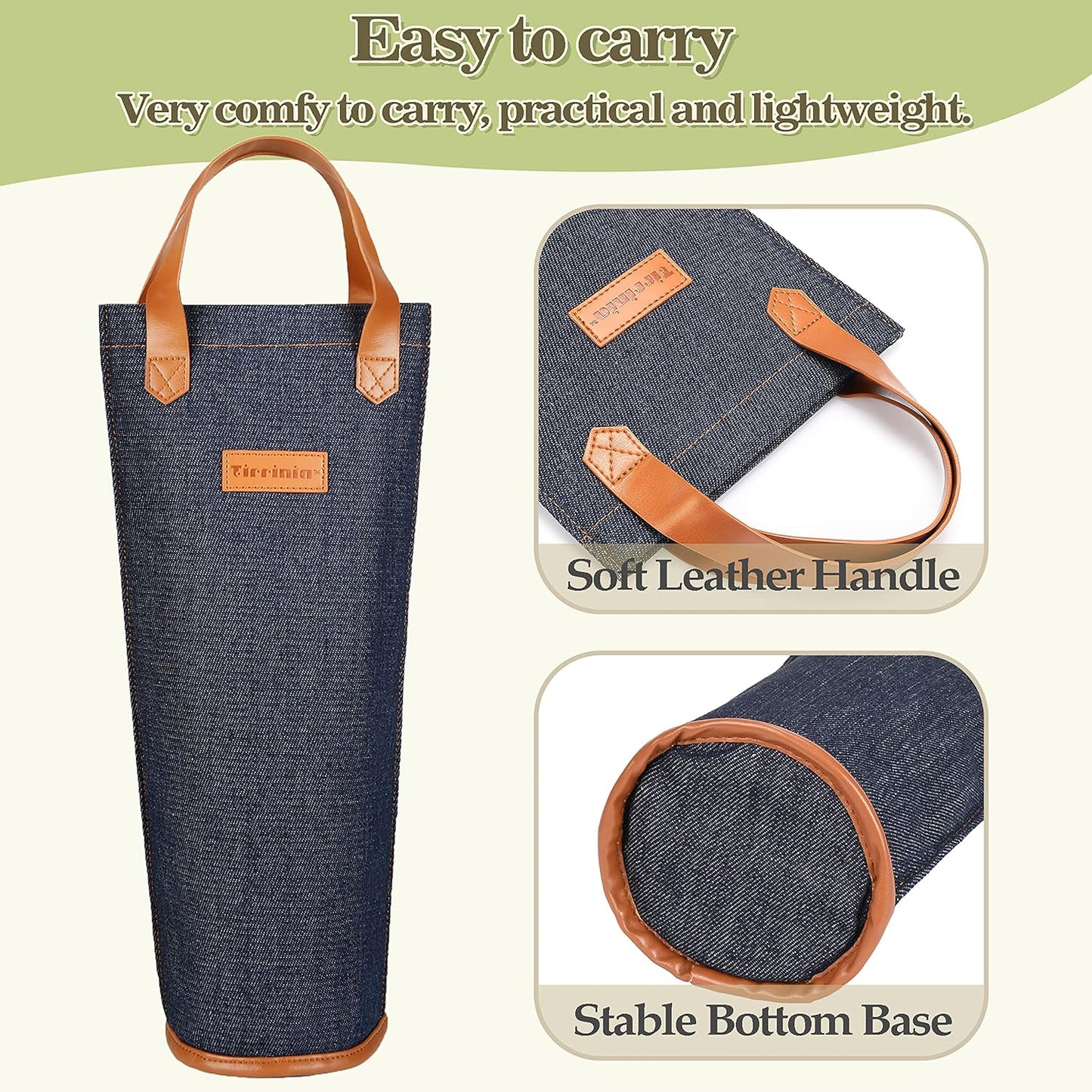 Tirrinia Single Wine Carrier Tote, Insulated Wine Cooler Bag for Travel, Picnic, & Wine Gifts – Thermal Padded Wine Bottle Holder Tote for Men & Women, Wine Gift for Wine Lovers,Dark Blue