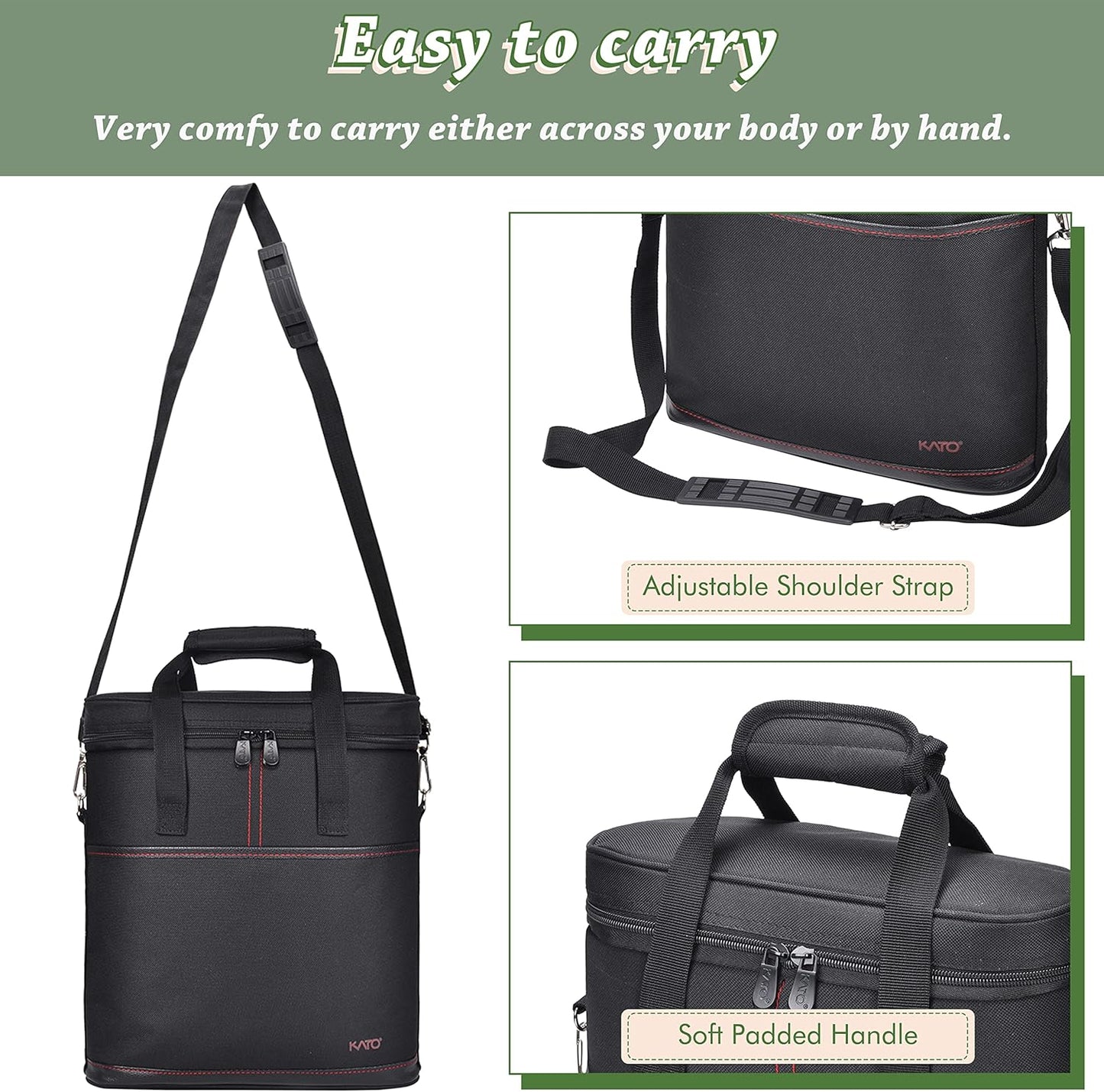 Tirrinia Insulated Wine Gift carrier - 3 Bottle Travel Padded Wine Carry Cooler Tote Bag with Handle and Adjustable Shoulder Strap, Black