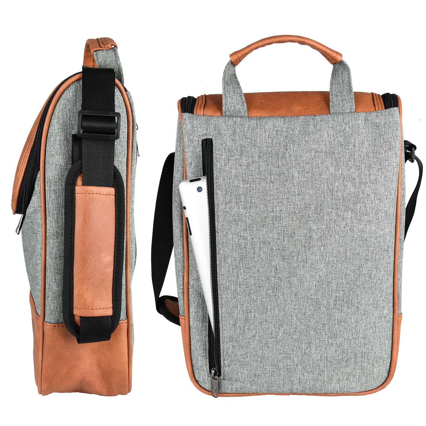 2 Bottle Wine Set Leather Insulated Bag As Gift - Luxury 2 Bottle Carrier Design For Picnic/Travel - Idea Gift For Women/Man (Reserve Place For Corkscrew Opener ＆ Cheese, Gray Brown)