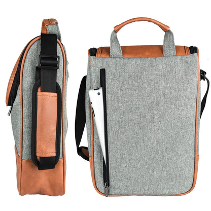 2 Bottle Wine Set Leather Insulated Bag As Gift - Luxury 2 Bottle Carrier Design For Picnic/Travel - Idea Gift For Women/Man (Reserve Place For Corkscrew Opener ＆ Cheese, Gray Brown)