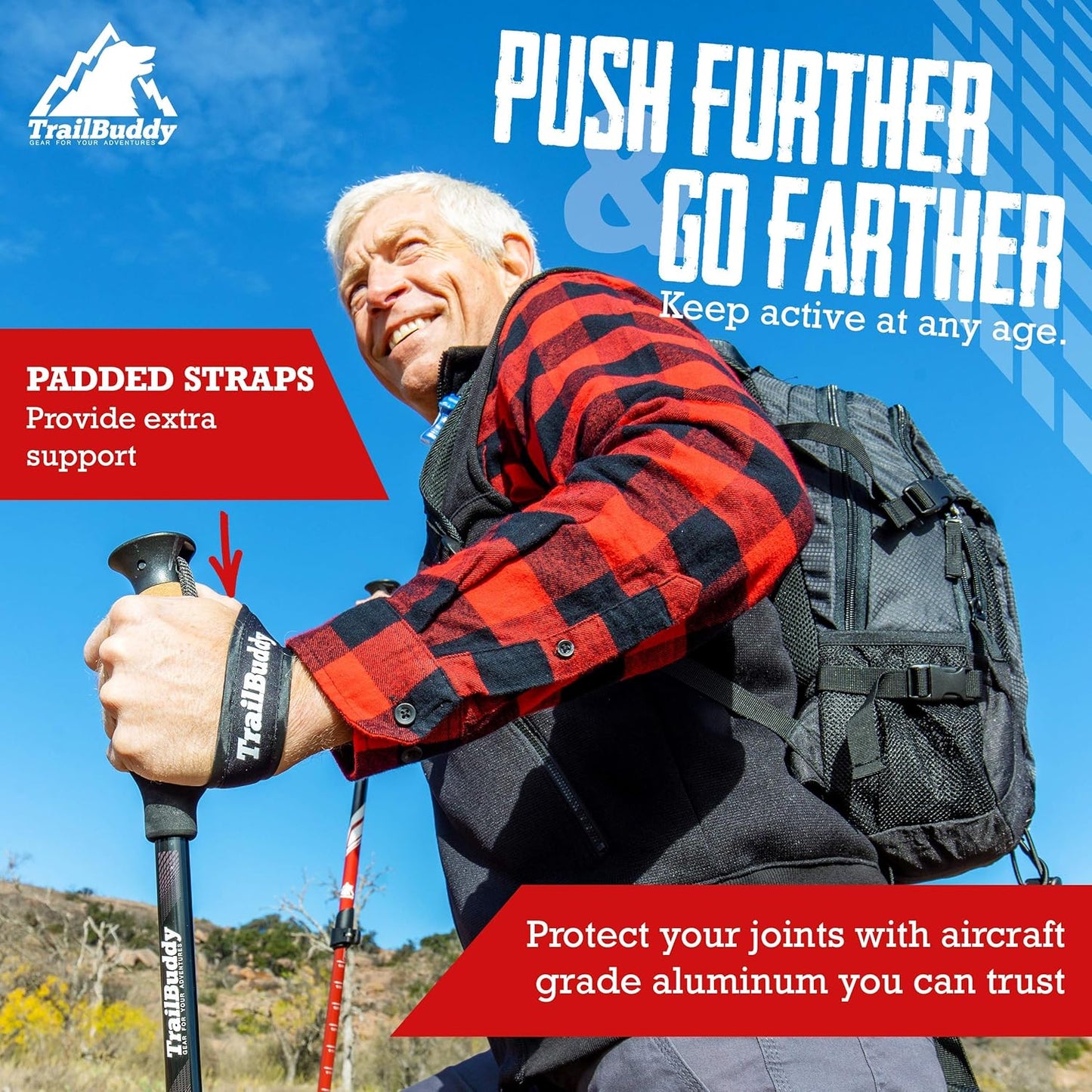 TrailBuddy Trekking Poles - Lightweight, Collapsible Hiking Poles for Snowshoe & Backpacking Gear - Pair of 2 Walking Sticks for Hiking, 7075 Aluminum with Cork Grip