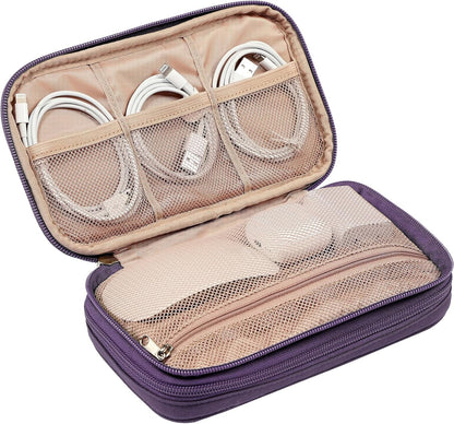 NISHEL Travel Cord Organizer Case, Double Layers Tech Electronic Bag, Essentials for Charger, Cable, Phone, Flash drive, Purple