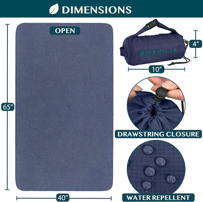 PAVILIA Travel Blanket Airplane Compact with Bag, Soft Packable Plane Blanket Kids Adults, Portable Camping Flight Essentials, Travelers Gifts Accessories, Luggage Backpack Strap, 65x40 Navy Blue
