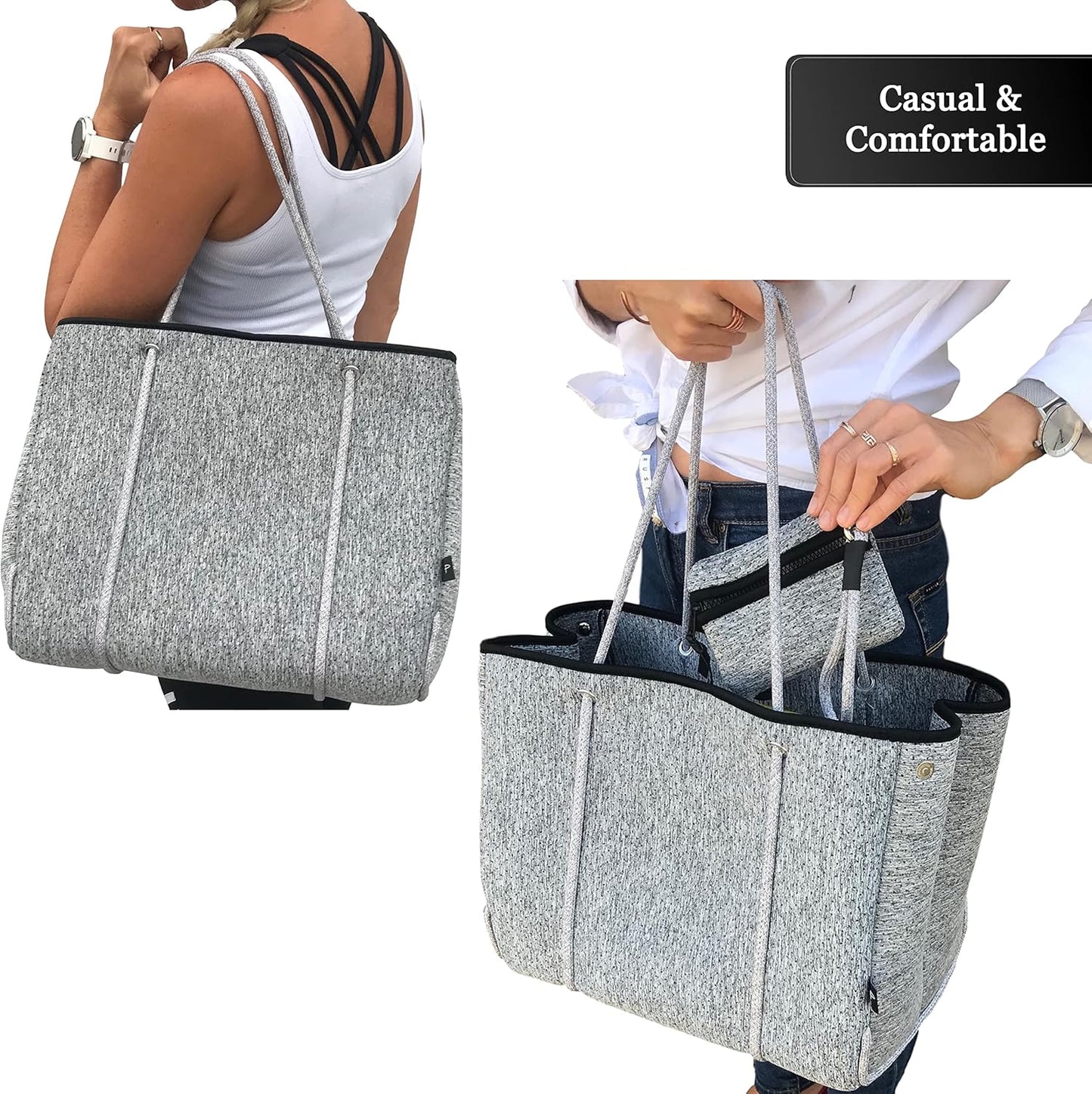 Pole Tribe Neoprene Tote - Large Beach, Gym, Travel Bag & Wallet, Water-Resistant, Durable, Lightweight, Sailor Rope Design