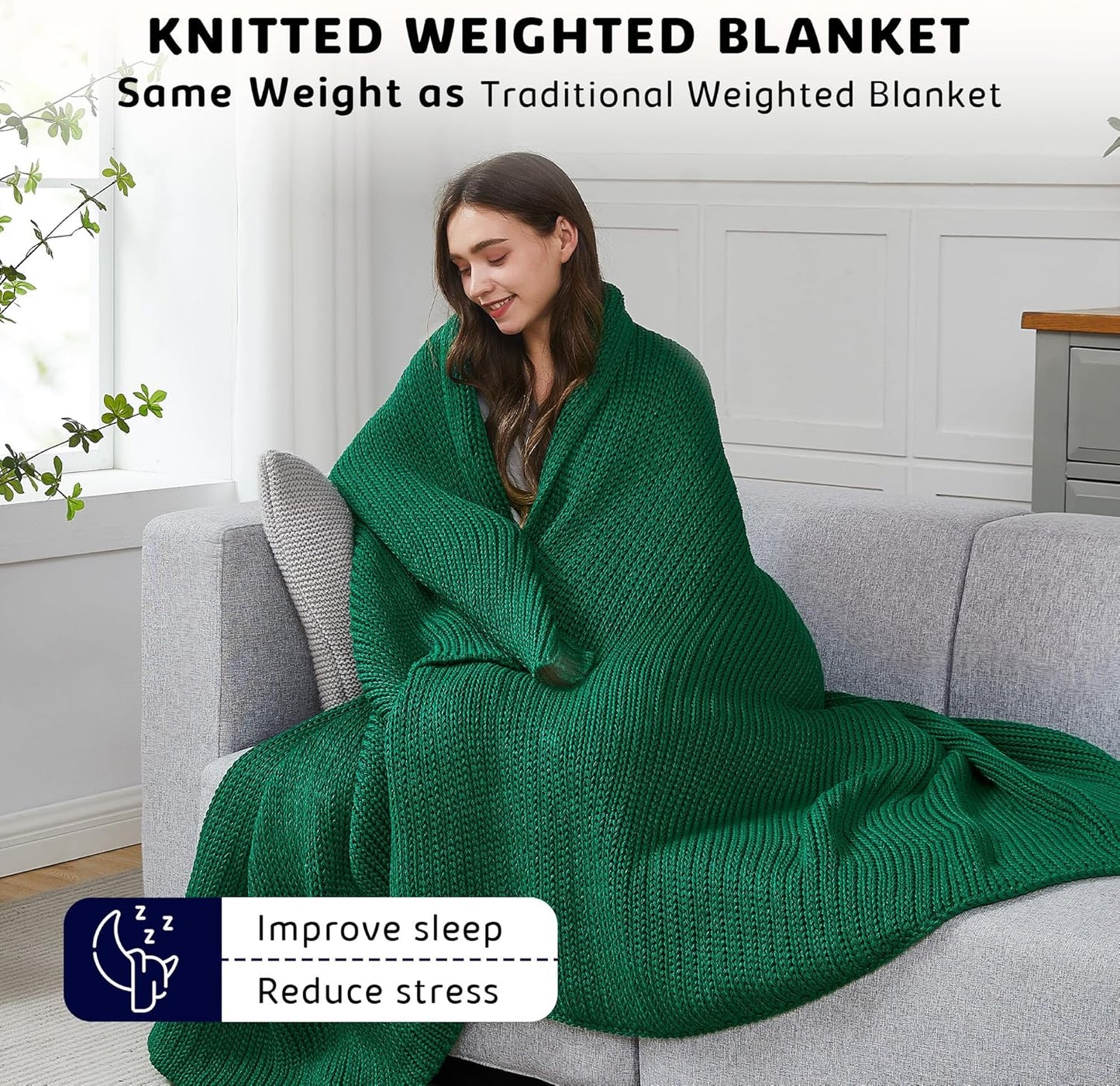 L'AGRATY Knitted Weighted Blanket - 50"x60" 7lbs Cooling Chunky Knit Heavy Blanket for Adults Braided Crochet Throw Thick Cable Yarn Knit Decorative No Beads Evenly Weighted Machine Washable