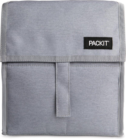 Packit® Freezable Lunch Bag, Gray Fog, Built with ECOFREEZE® Technology, Foldable, Reusable, Zip and Velcro Closure with Buckle Handle, Designed for Work Lunches and Fresh Lunch On the Go