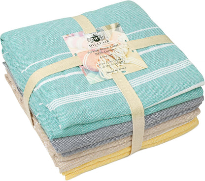 HILLFAIR Cotton Turkish Beach Towels, Quick Dry Lightweight Sand Free Peshtemal Towel for Bath Swim Yoga Pool Travel, Beach Accessories, Oversized Turkish Towel (39 x 72 inch- 4 Pack Multicolor)