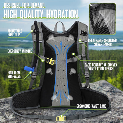 N NEVO RHINO Hydration Backpack, 18L Multipurpose Hiking Backpack with 3L Water Bladder, Water Backpack Insulated Hydration Pack Ideal for Hiking and Cycling