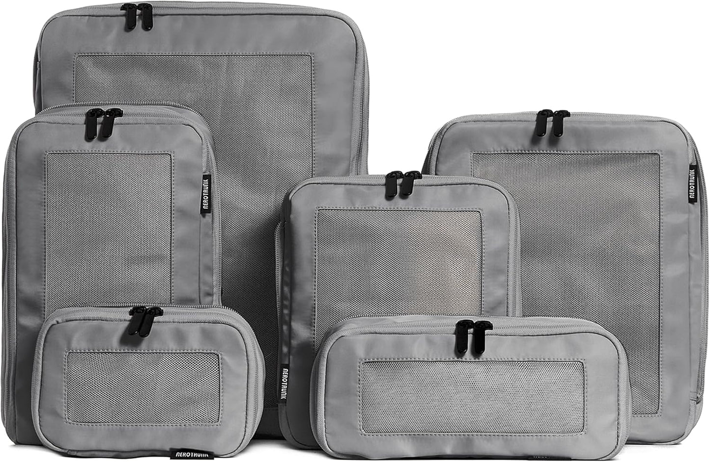 Aerotrunk Compression Packing Cubes for Travel - Luggage Organizer Bags - Double Zipper Packing Cubes for Suitcases (6-Pack, Dark Grey)