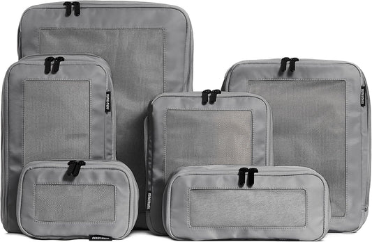 Aerotrunk Compression Packing Cubes for Travel - Luggage Organizer Bags - Double Zipper Packing Cubes for Suitcases (6-Pack, Dark Grey)