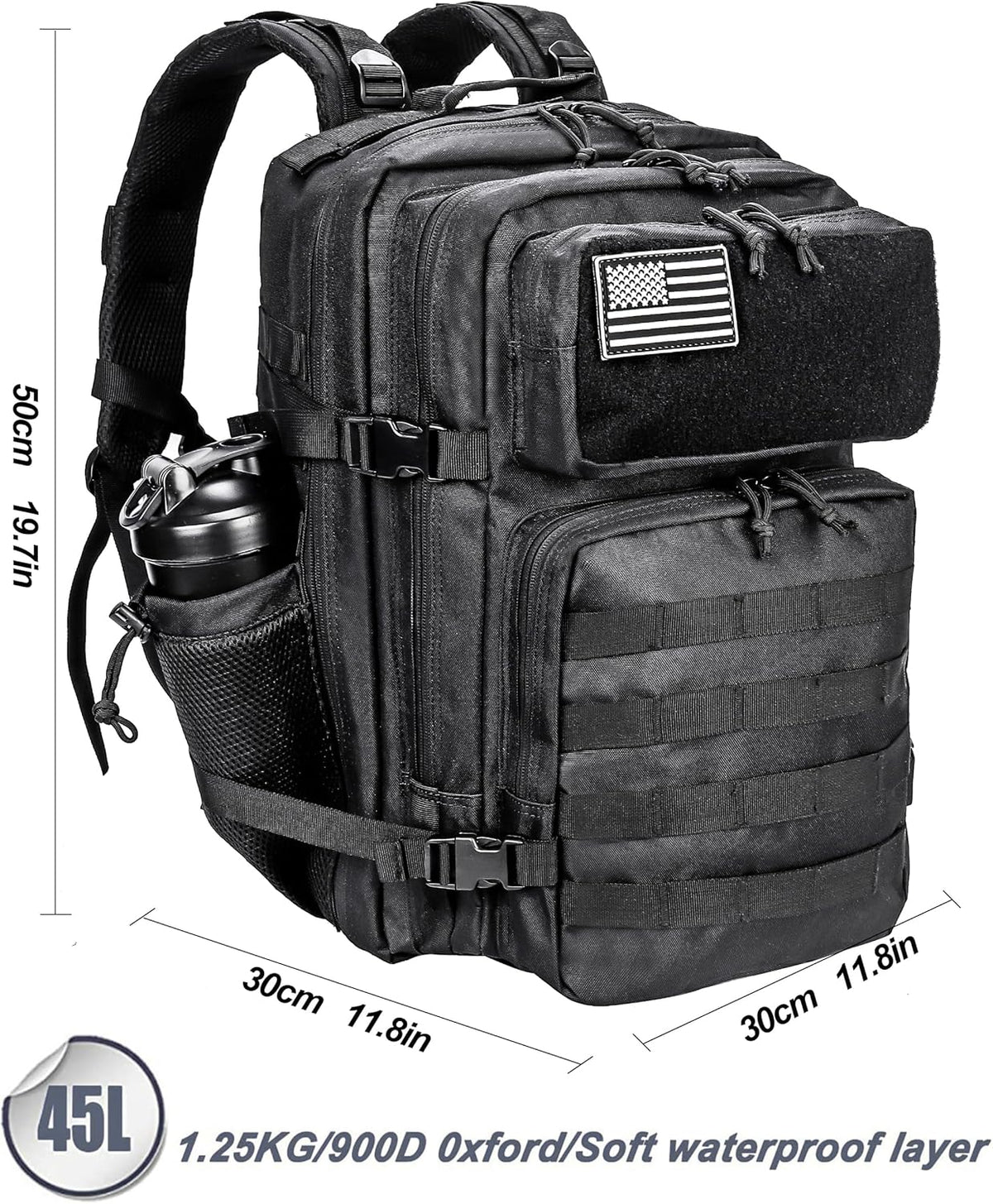 LHI Military Tactical Backpack for Men and Women 45L Army 3 Days Assault Pack Bag Large Rucksack with Molle System
