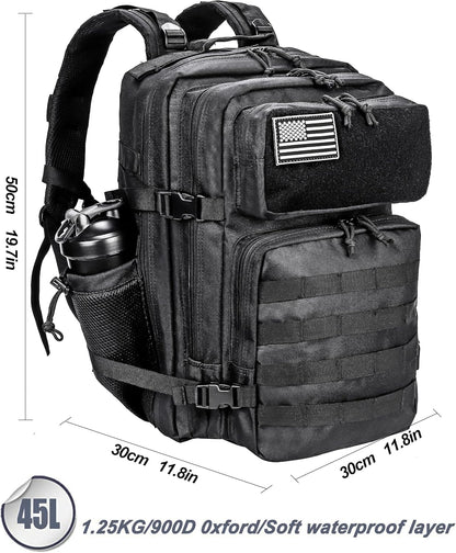 LHI Military Tactical Backpack for Men and Women 45L Army 3 Days Assault Pack Bag Large Rucksack with Molle System
