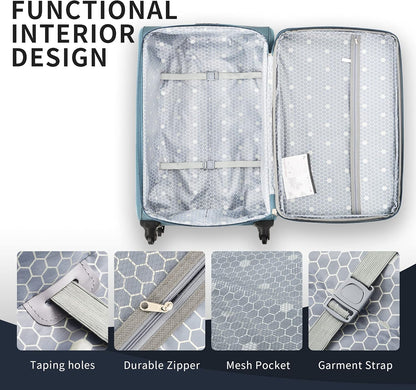 Merax Softside Luggage Set Softshell Lightweight 3 Piece Spinner Suitcase 22" 26" 30" New Green