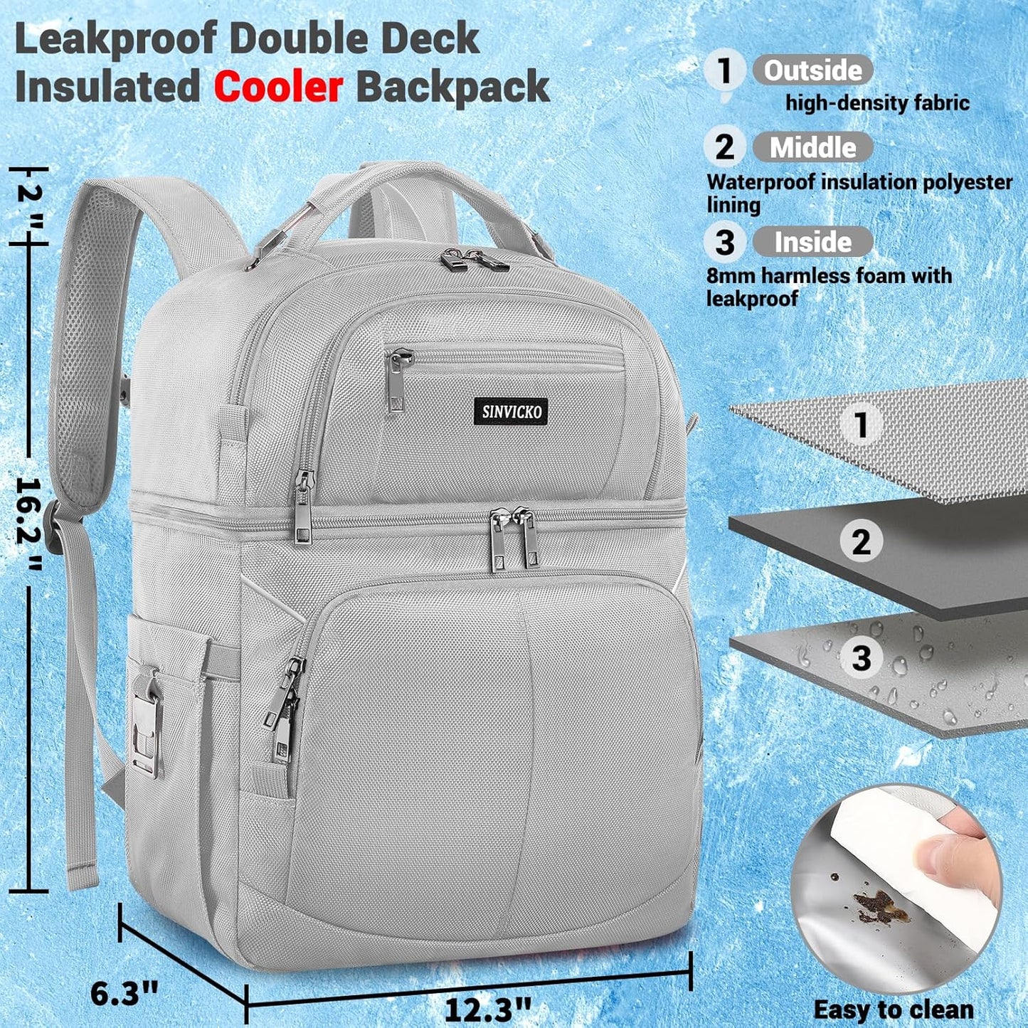 Insulated Cooler Backpack,Double Deck Leakproof Cooler Bag,Insulated Backpack Cooler Lunch Backpack for Men Women