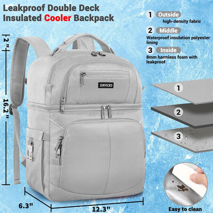 Insulated Cooler Backpack,Double Deck Leakproof Cooler Bag,Insulated Backpack Cooler Lunch Backpack for Men Women