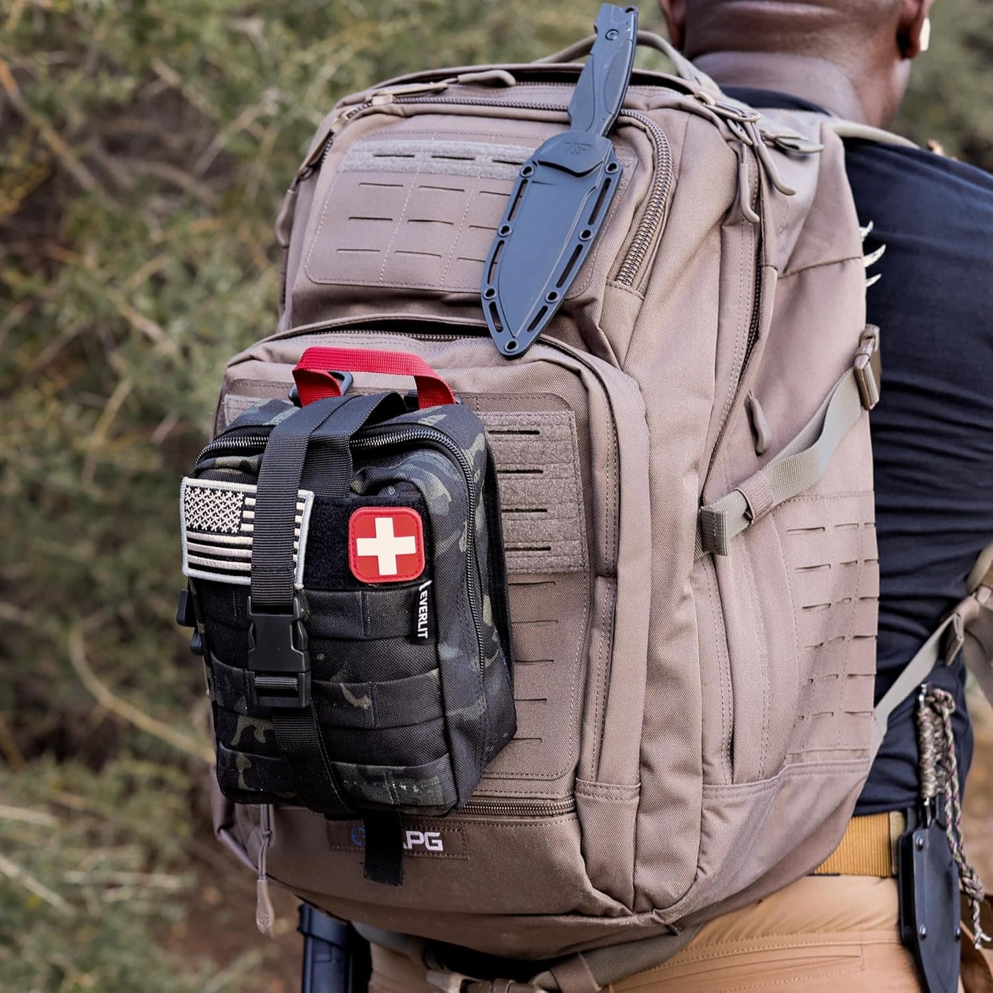 EVERLIT Emergency Trauma Kit, CAT GEN-7 Tourniquet 36" Splint, Military Combat Tactical IFAK for First Aid Response, Critical Wounds, Severe Bleeding Control (Black Camo)