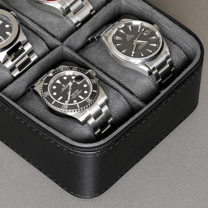 ROTHWELL 5 Watch Travel Case Storage Organizer for 5 Watches | Tough Portable Protection w/Zipper Fits All Wristwatches & Smart Watches Up to 50mm (Black/Grey)