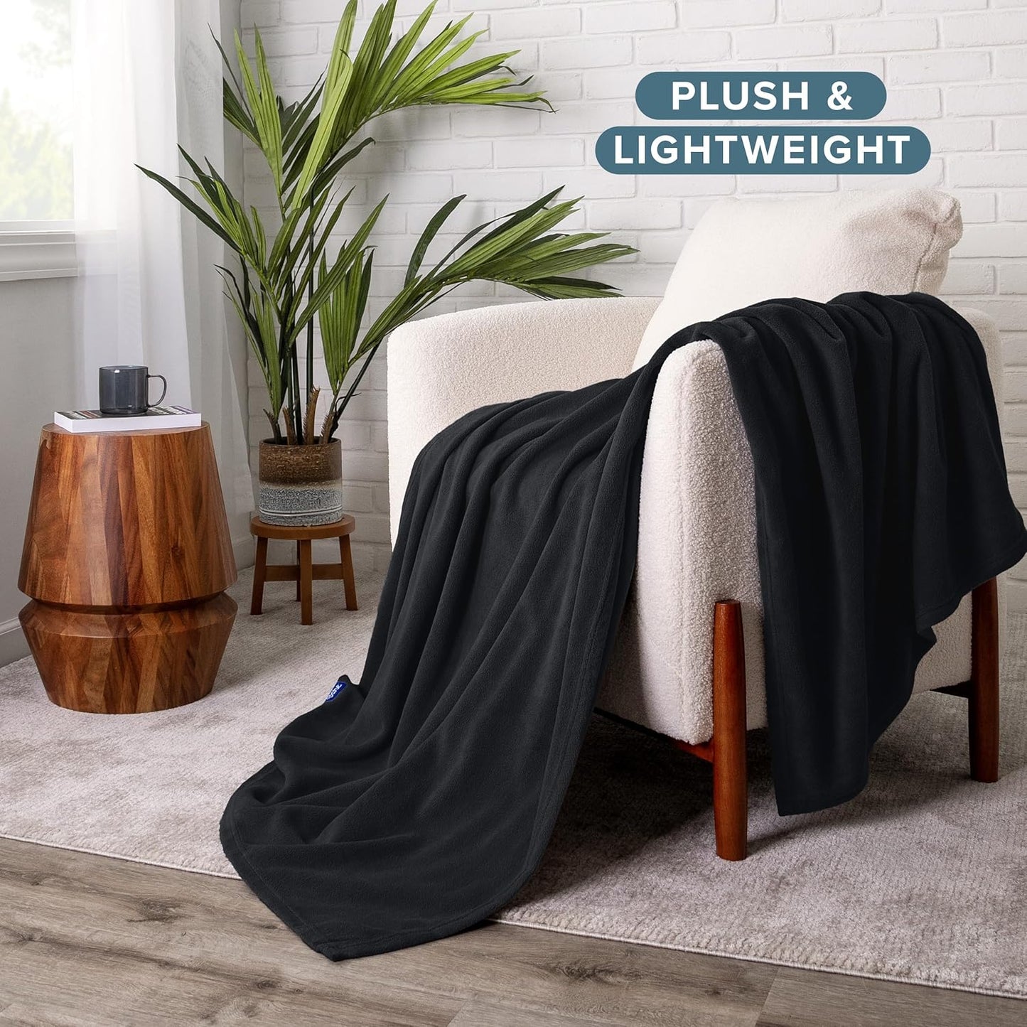 Bare Home Polar Fleece Blanket - Throw - Black - Warm & Cozy - Premium Fleece - Blanket for Bed, Sofa, Camping, Travel and Cold Nights - Lightweight (Throw, Black)