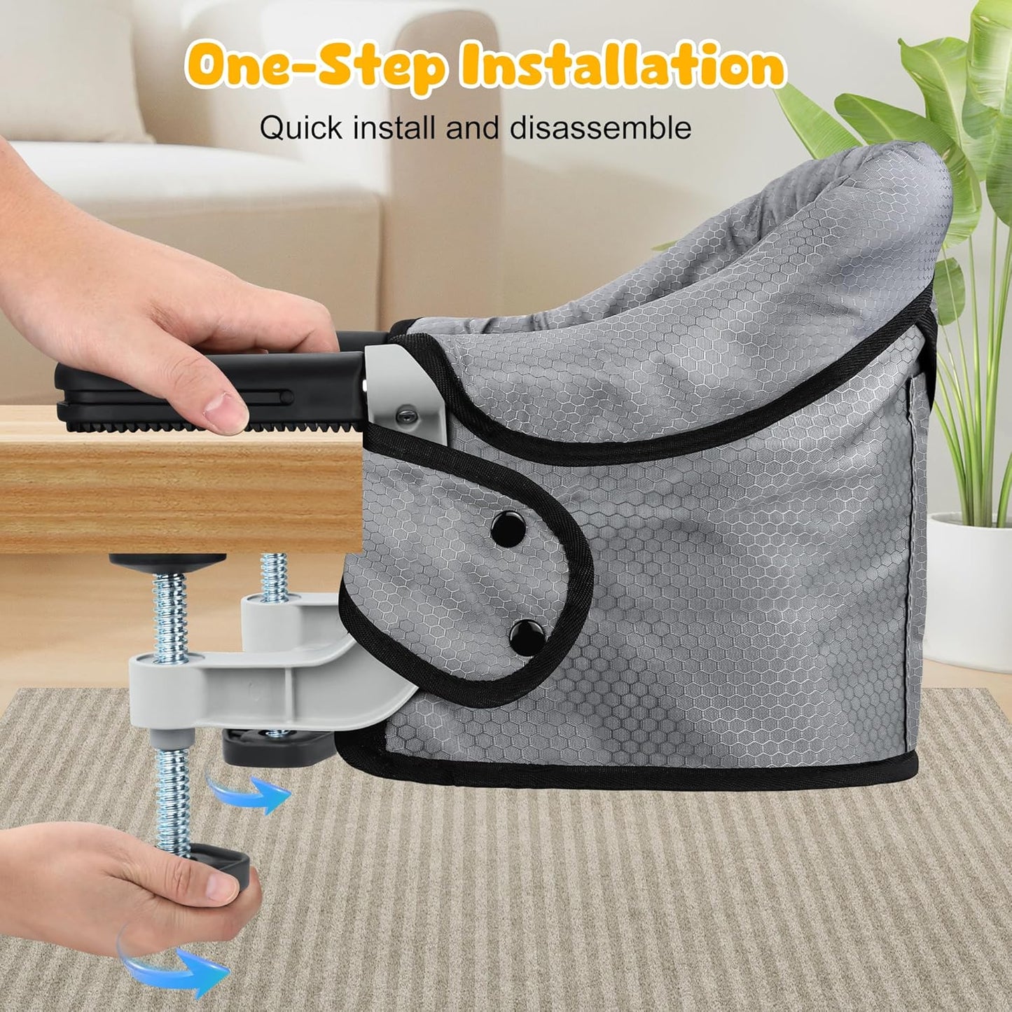 Hook On Chair, Portable Table High Chair, Folding Compact Baby Seat with Storage Bag for Indoor/Outdoor(Grey)