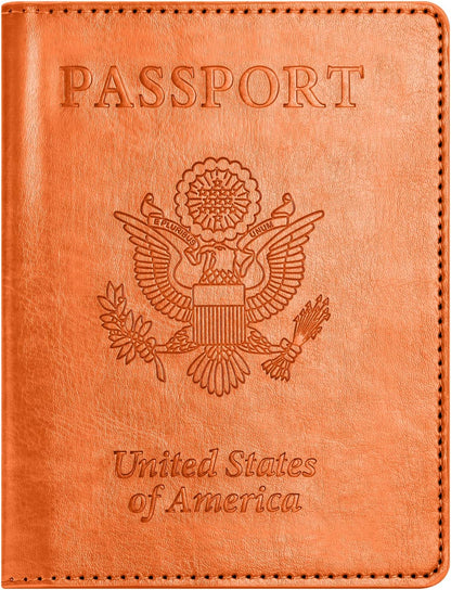 Passport and Vaccine Card Holder Combo, Passport Holder with Vaccine Card Slot, Passport Wallet, Passport Cover, Passport Case, Passport Holder for Women and Men(BA-Orange)