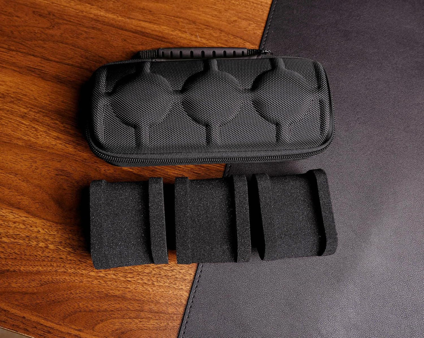 3 slots Watch travel case,Hard watch roll, travel watch case organizer holder with form-fitting pillow, red microfiber lining, fit large and small watches, perfect for travel and home.