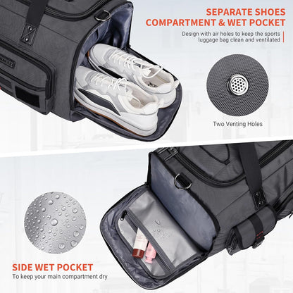 WITZMAN Travel Duffel Bags for Men Large Carry On Weekender Overnight Bag 3 in 1 Backpack with Shoe Compartment （B693 Silvery Grey)