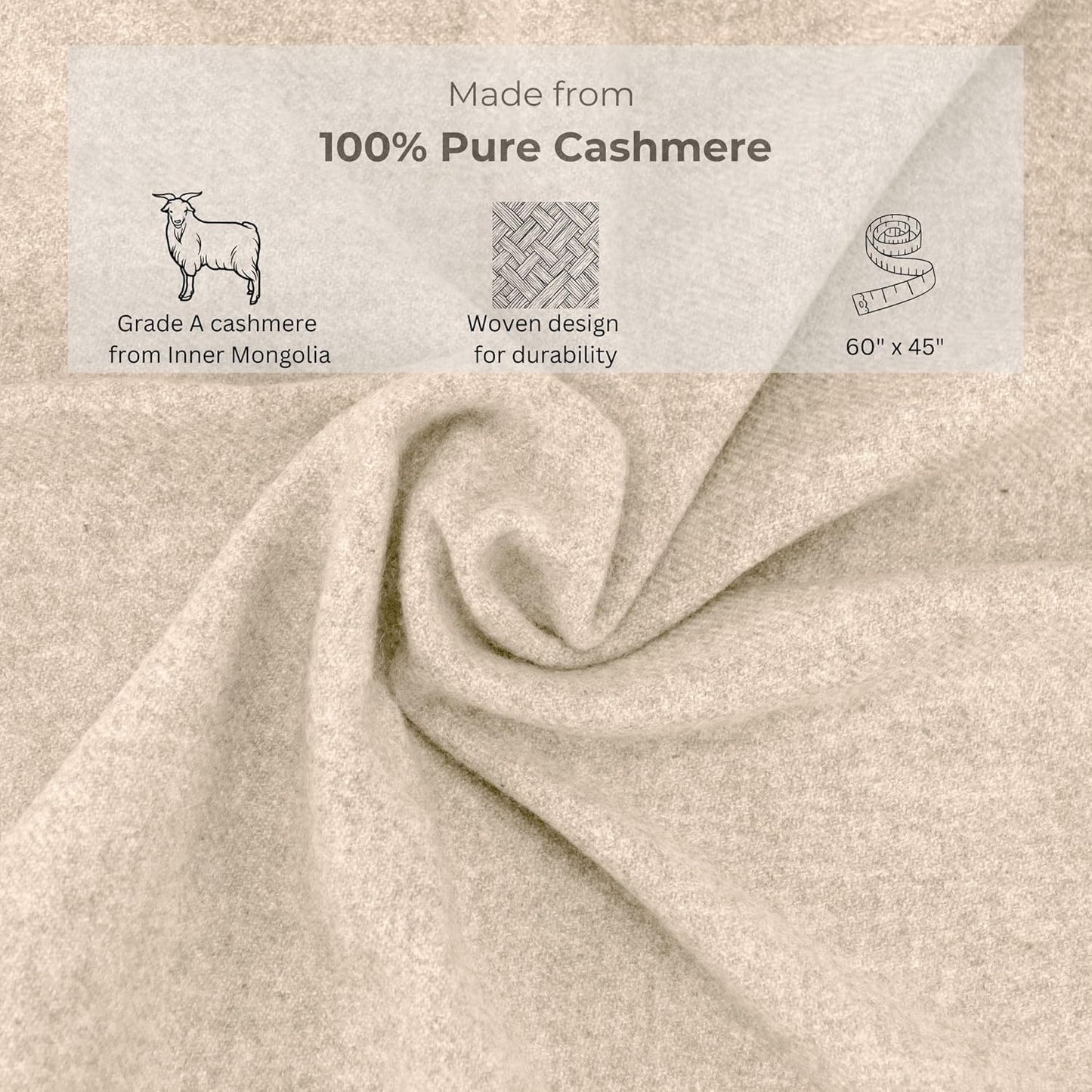 Jet&Bo 100% Pure Cashmere Travel Blanket & Storage Pouch Sand 60" x 45" in Gift Box