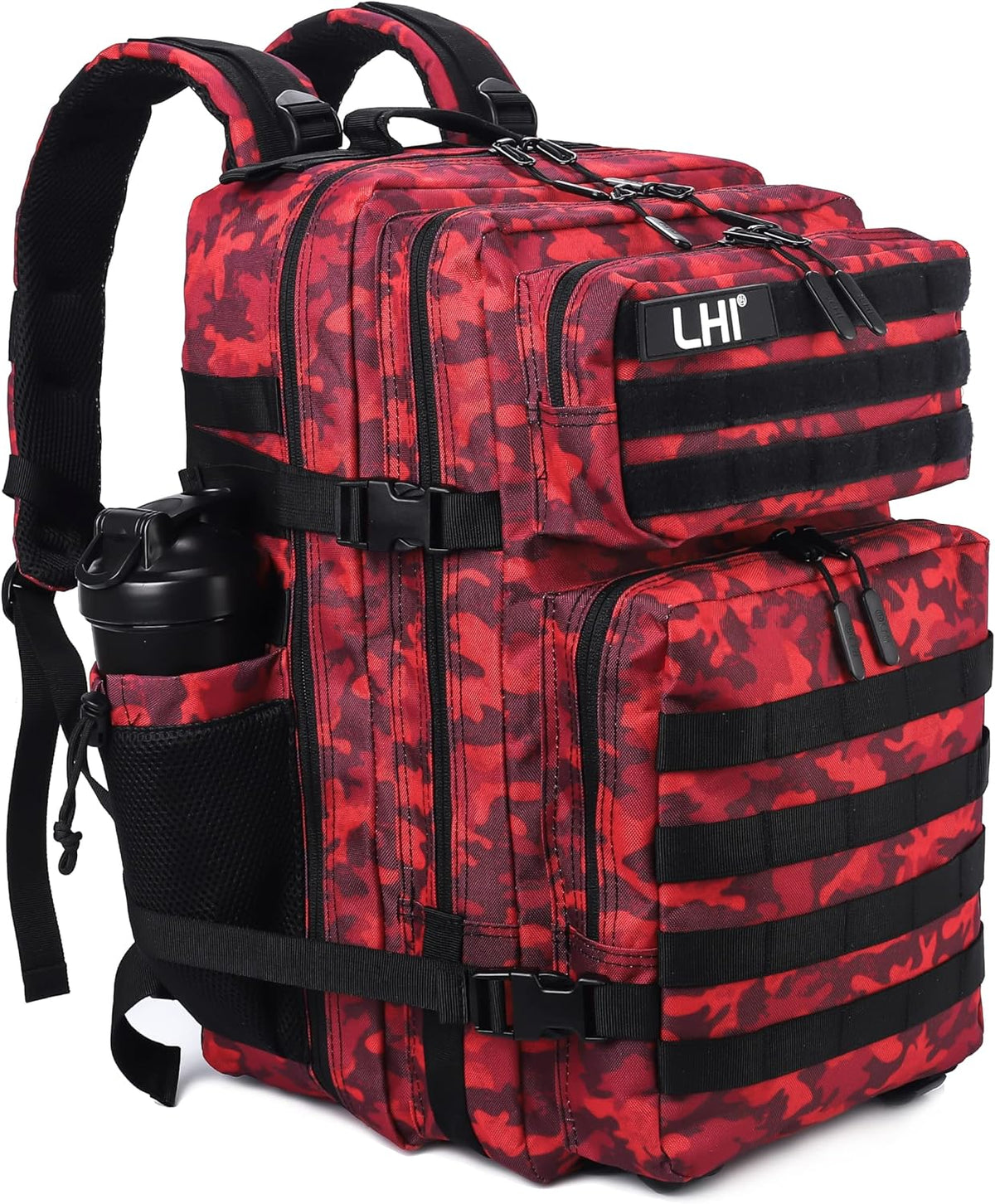 LHI Military Tactical Backpack for Men Molle Daypack 45L Army 3 Days Assault Pack Bag Large Rucksack With Bottle Holder(12*20*12)
