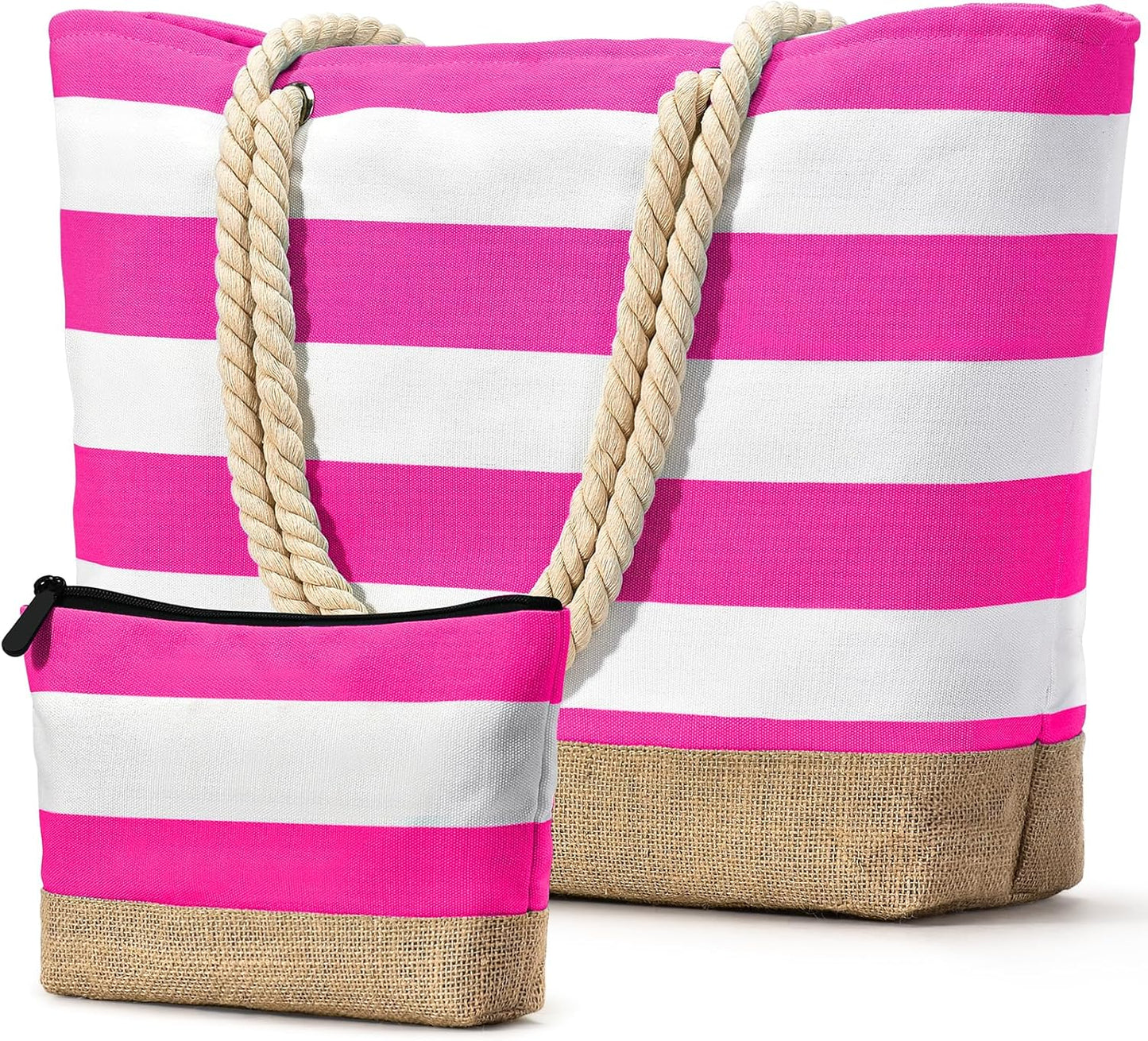 Becokan Beach Bag Initial Beach Tote with Makeup Bag for Travel Work Storage Personalized Birthday Gifts for Women Her