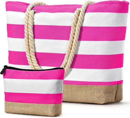 Becokan Beach Bag Initial Beach Tote with Makeup Bag for Travel Work Storage Personalized Birthday Gifts for Women Her