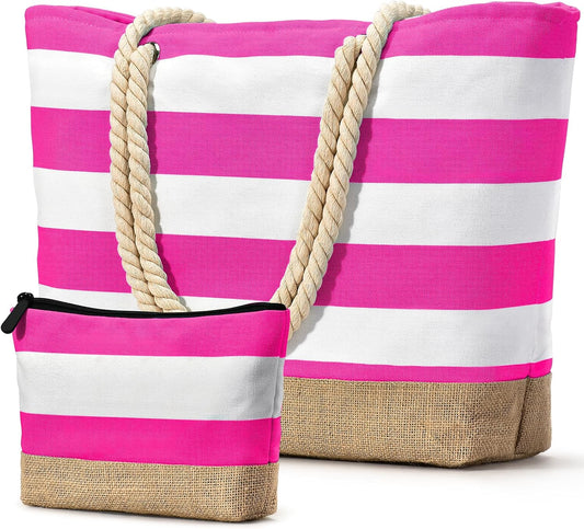 Becokan Beach Bag Initial Beach Tote with Makeup Bag for Travel Work Storage Personalized Birthday Gifts for Women Her