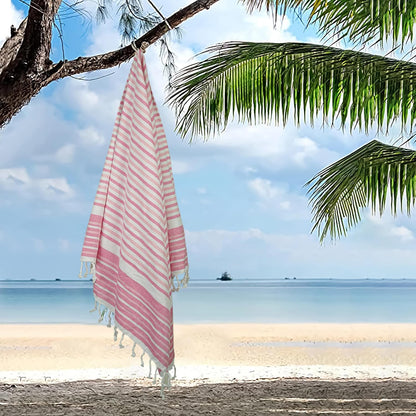 HILLFAIR Cotton Turkish Beach Towels, Quick Dry Lightweight Sand Free Peshtemal Towel for Bath Swim Yoga Spa Travel, Beach Accessories, Oversized Cotton Turkish Towels (39 x 72 inch- 4 Pack Pink)