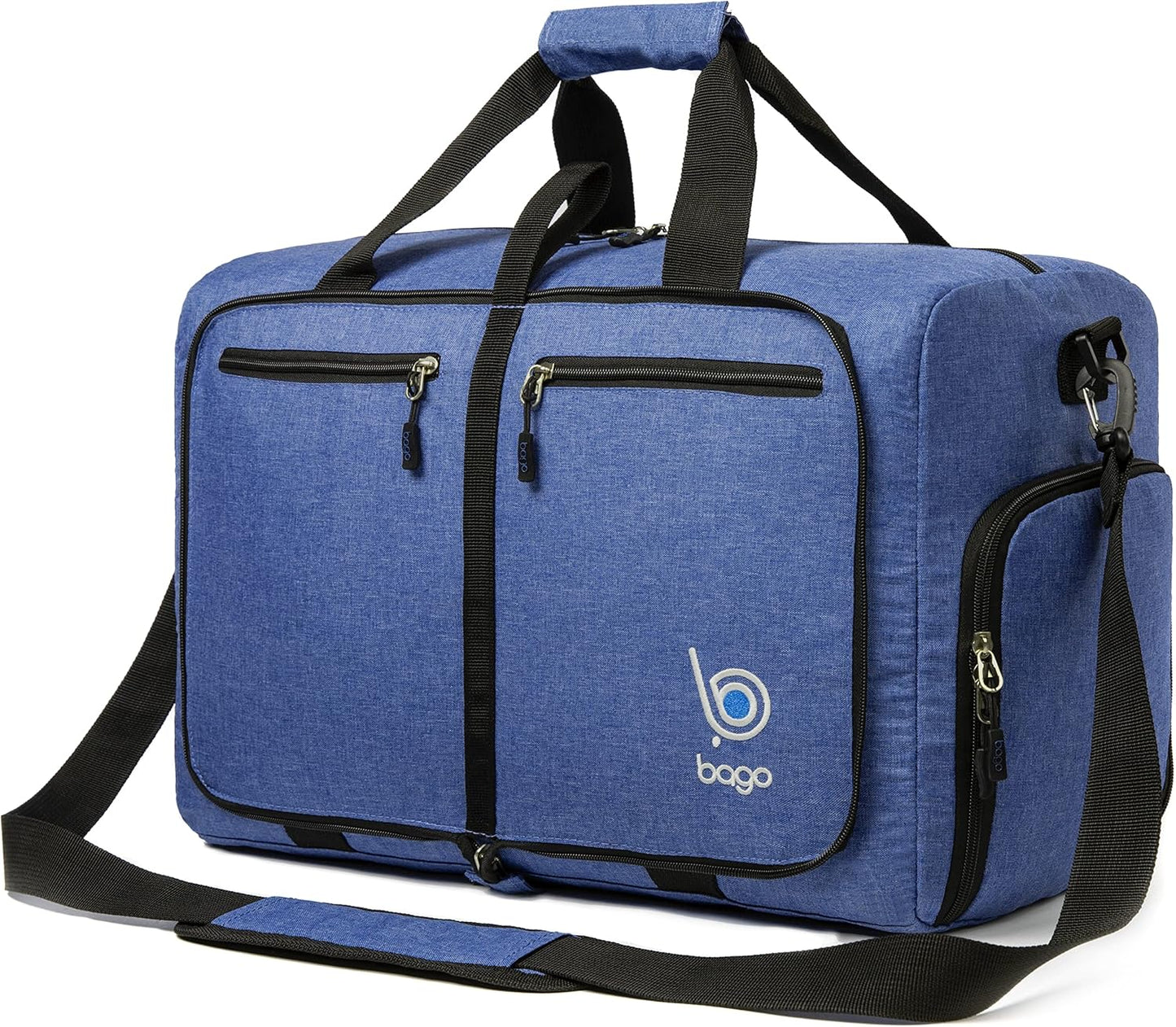 Bago Foldable Duffel Bags for Traveling Women & Men - 40L Sports Packable Duffle Bag for Travel with Shoe Compartment - Water Repellant, Heavy Duty, Lightweight Folding & Collapsible (SnowDepBlue)