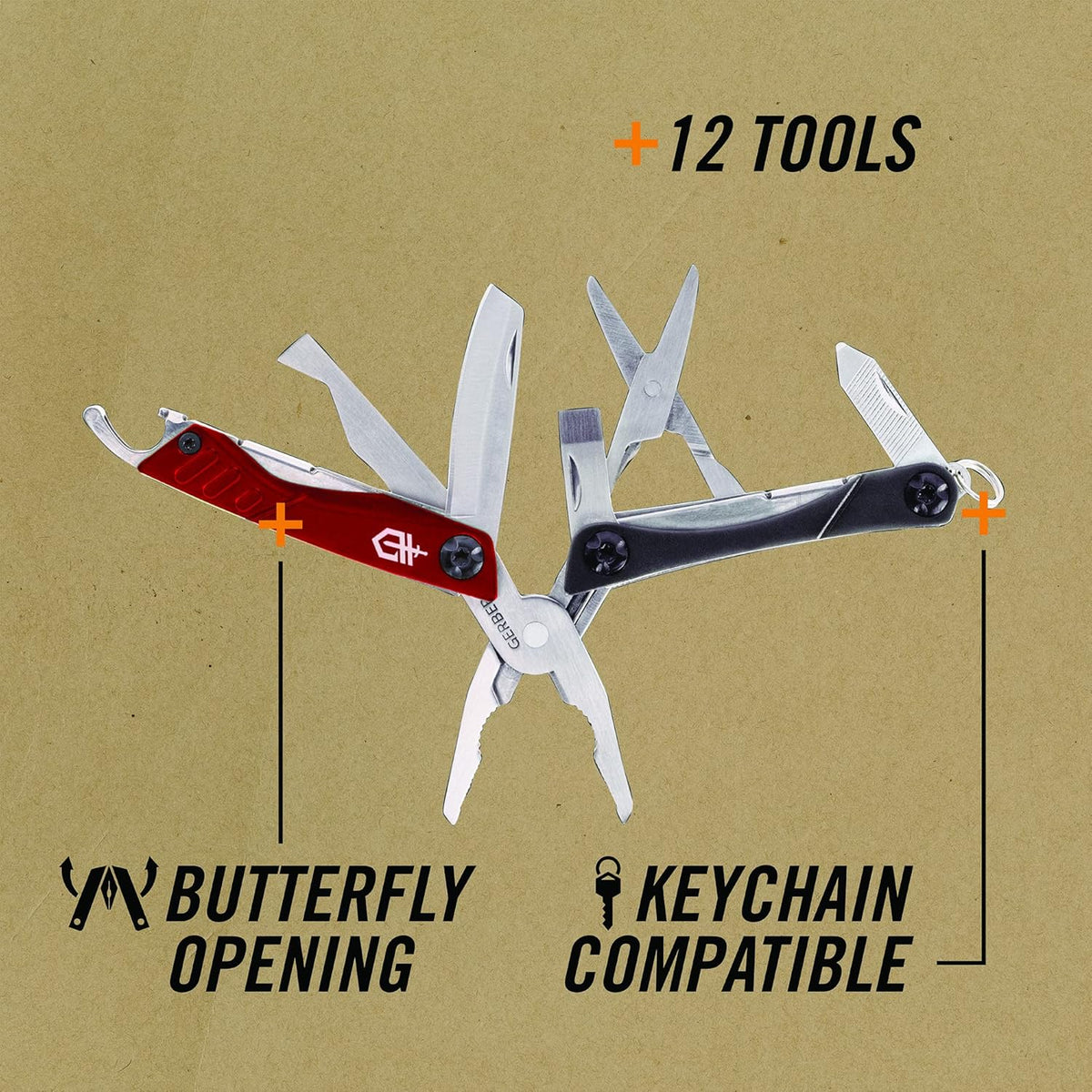 Gerber Gear Dime 12-in-1 Mini EDC Multitool - Needle Nose Pliers, Pocket Knife, Keychain, Bottle Opener - EDC Gear and Equipment, Gifts for Men - Red
