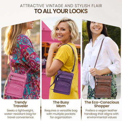 Krediz leather Crossbody Purses for Women, Multi Pocket Crossbody Purse with Adjustable Strap, Soft & Durable Leather Purse