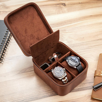 Awesometik 2 Slot Luxury Travel Faux Leather Watch Case. Watch Storage Organizer. Watch Display & Watch Holder. Perfect For Watch Collection. Ready to Gift for Men (2 Slot Watch Case)