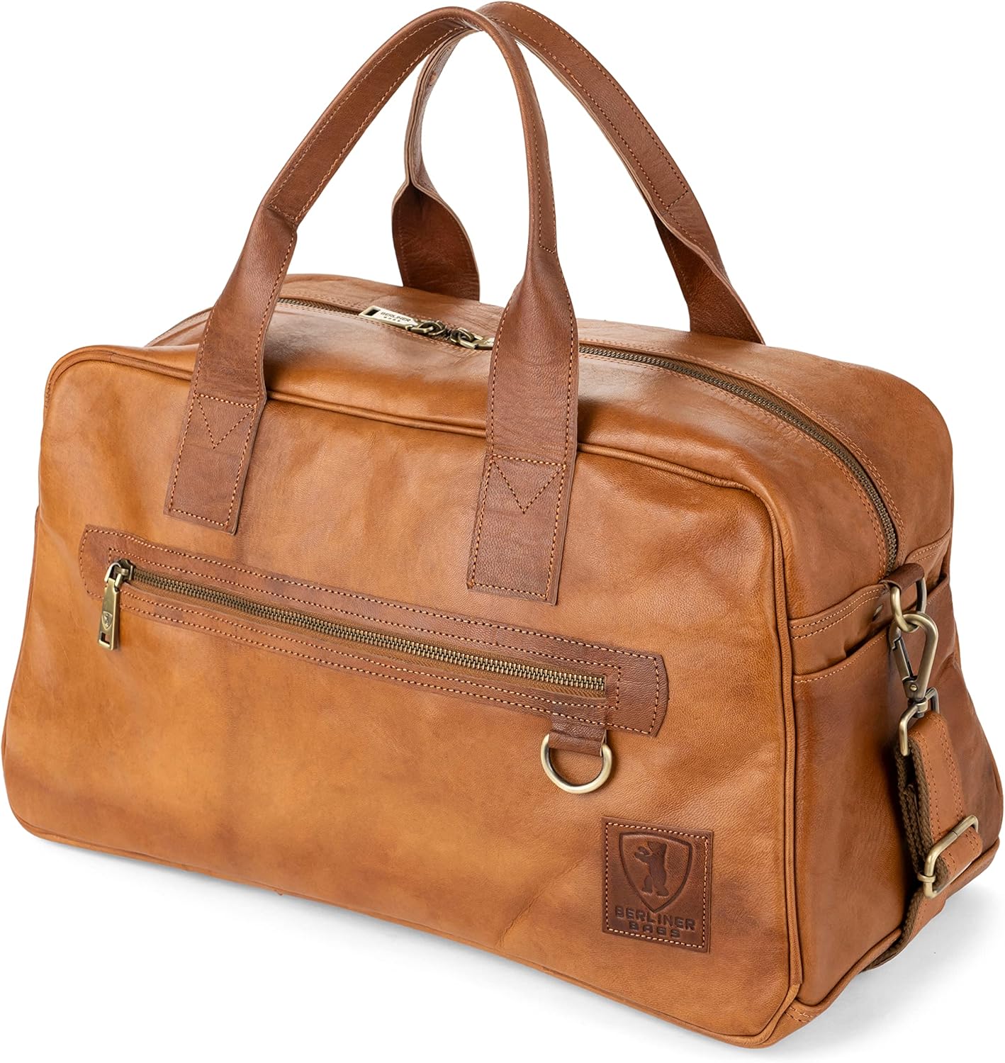 Berliner Bags Vintage Genuine Leather Duffle Bag Austin M for Travel or the Gym, Weekender Bag, Overnight Bag for Men and Women - Brown