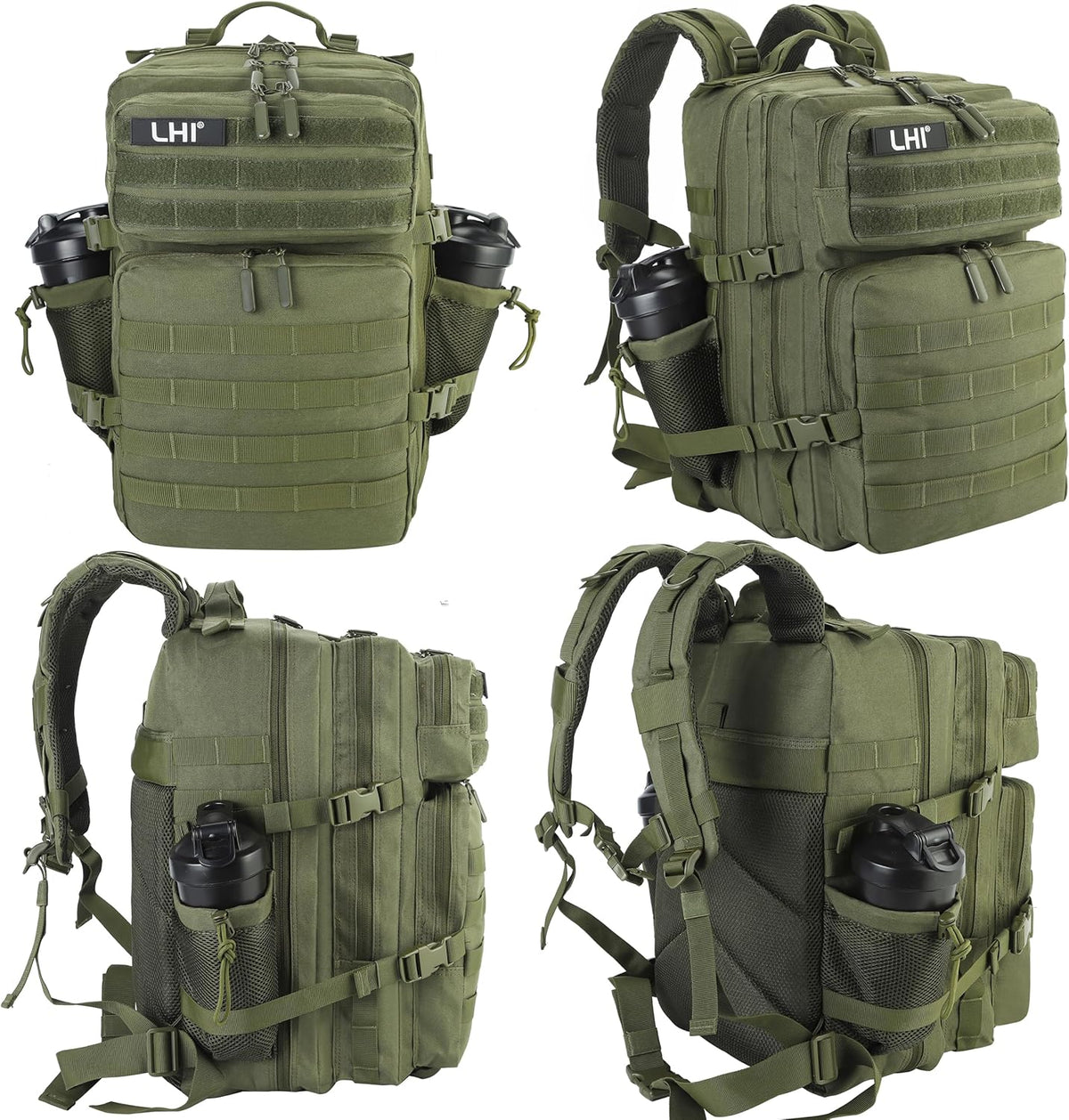 LHI Military Tactical Backpack for Men and Women 45L Army 3 Days Assault Pack Bag Large Rucksack with Molle System - Green