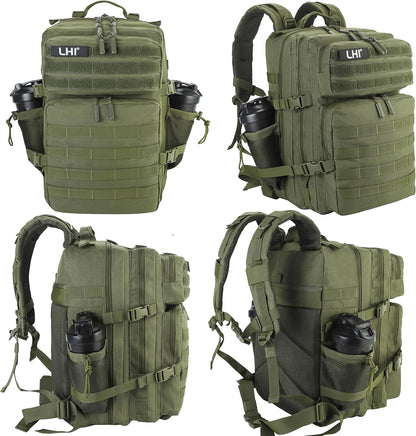 LHI Military Tactical Backpack for Men and Women 45L Army 3 Days Assault Pack Bag Large Rucksack with Molle System - Green