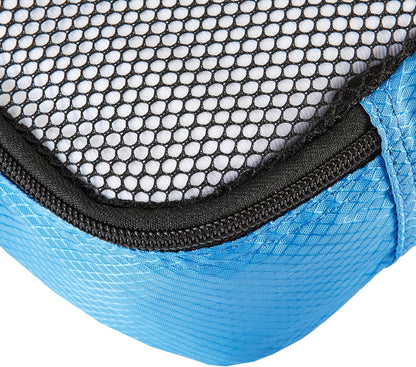 Amazon Basics Small Packing Cubes for Travel, Packing Organizers, 4-Piece-Set With Double Zipper Pulls and Mesh Top Panel, 100% Durable Polyester, Sky Blue, 11"L x 6.8"W x 3"H
